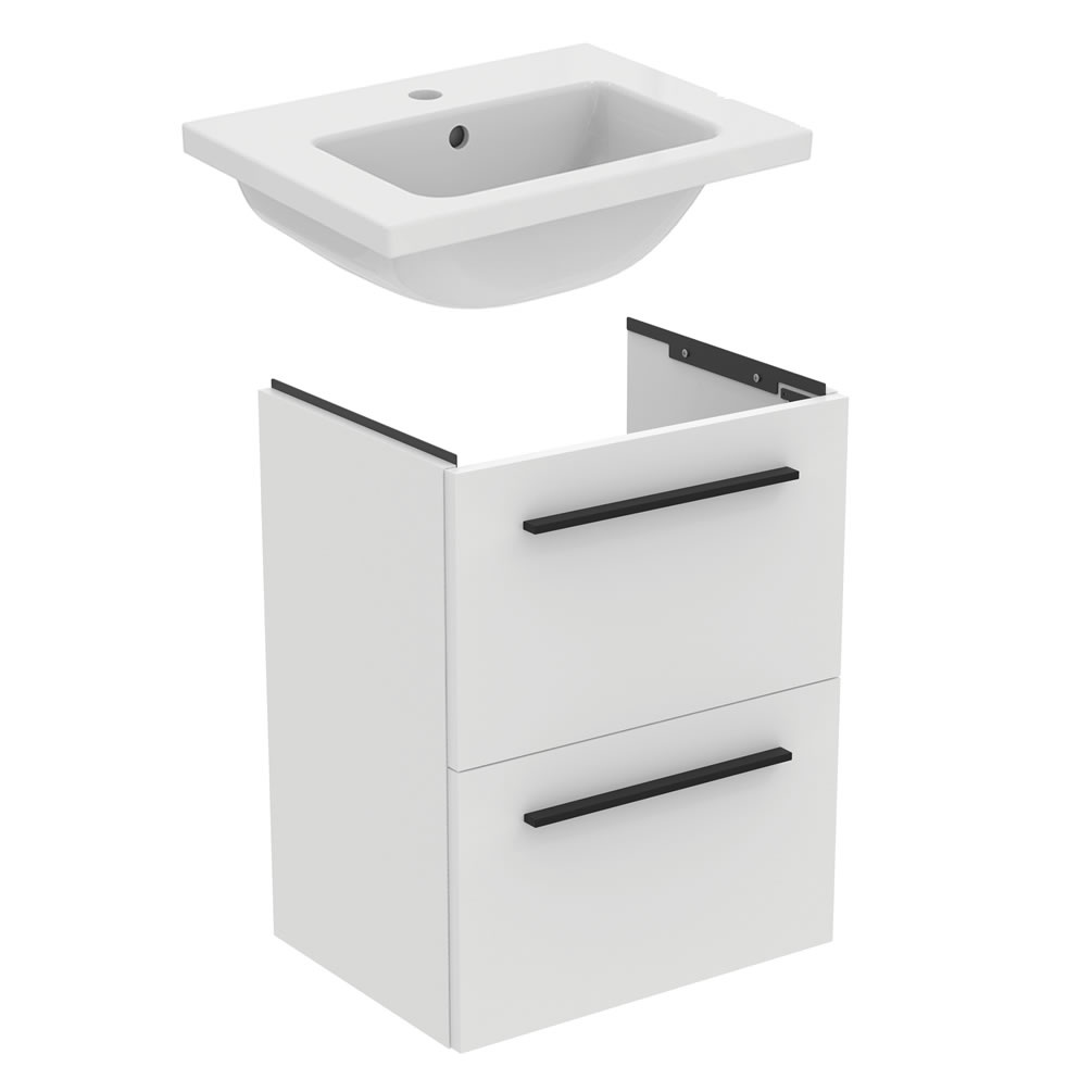 Cutout image of Ideal Standard i.life S 600mm Matt White Compact Wall-Hung Two-Drawer Vanity Unit & Basin